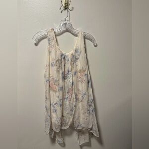 Ambra Sleeveless Ivory Floral Top Made in Italy Pure Silk Sz Large